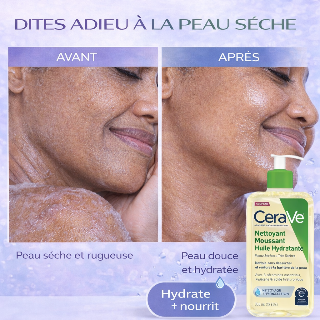CeraVe Nettoyant Moussant Huile Hydratante – Nettoie Sans Dessécher – Peaux Sèches à Très Sèches 236ml