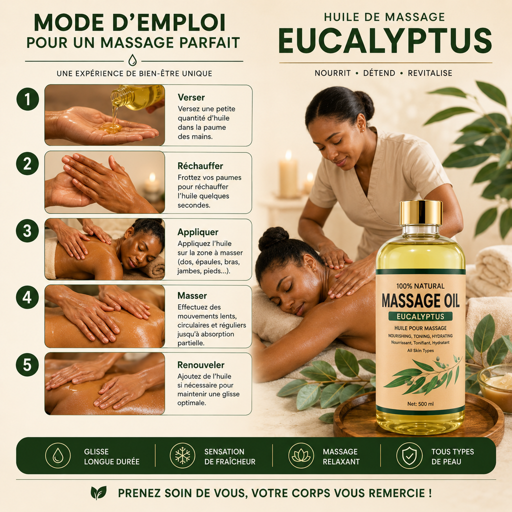 Huile De Massage Eucalyptus - Eucalyptus Massage Oil 500 ml.