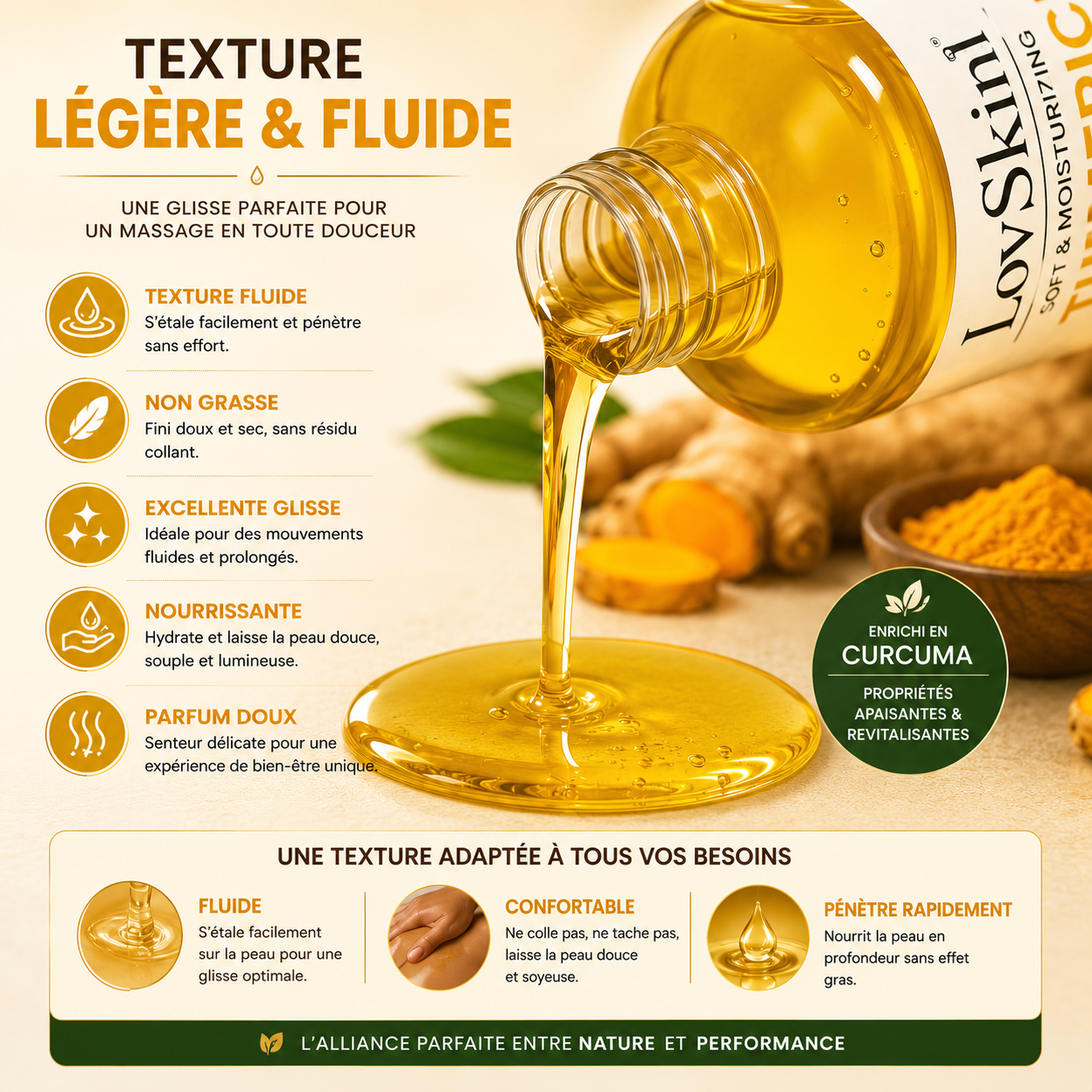 Huile De Massage Curcuma (Turmeric Massage Oil) LovSkin – 500 ml