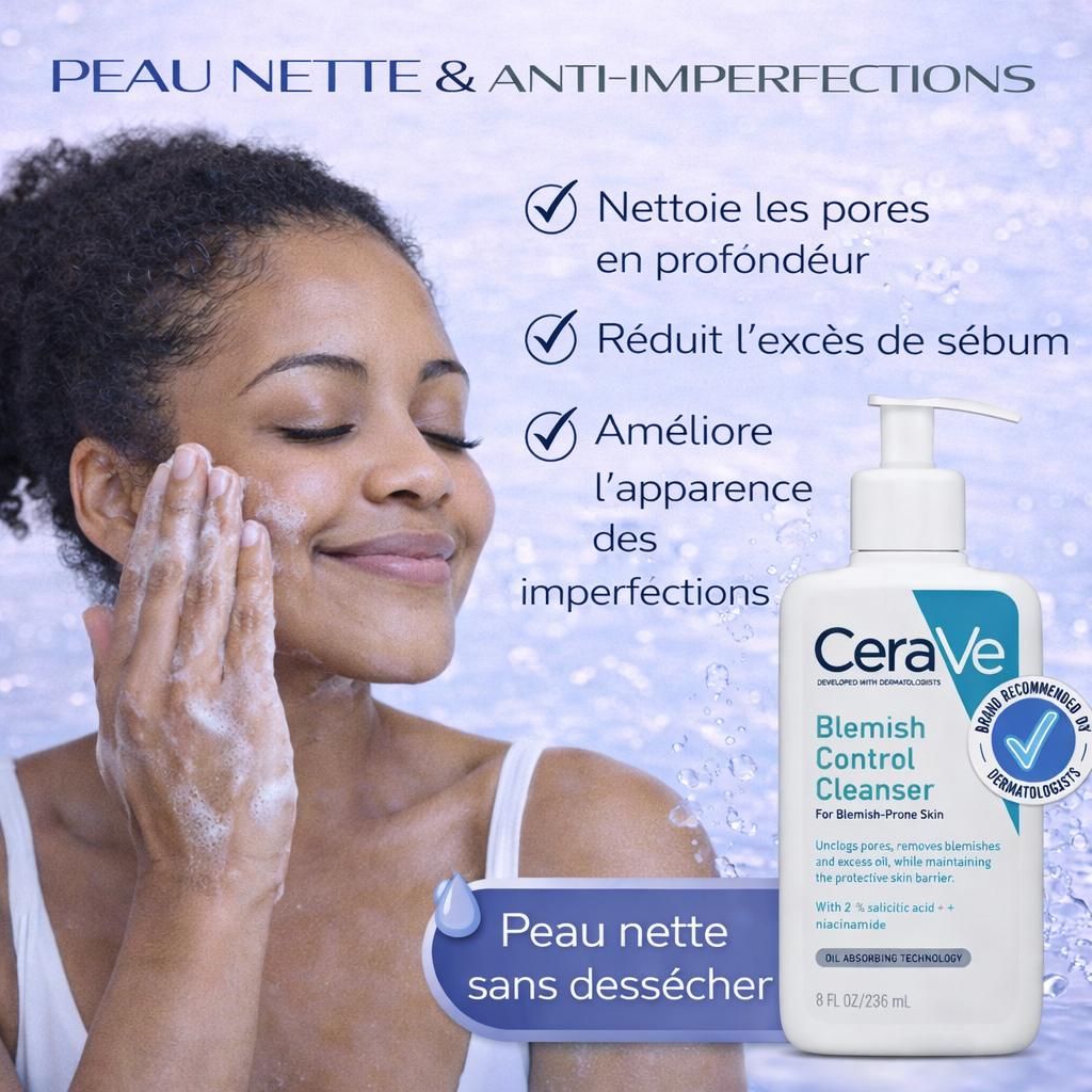 CeraVe Gel Nettoyant Anti-Imperfections 2% Acide Salicylique – Peaux Grasses à Imperfections 236ml