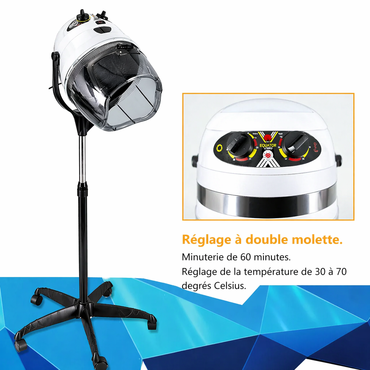 Casque Sèche-Cheveux Professionnel sur Pied EQUATOR – 3000W avec Minuterie & Air Froid