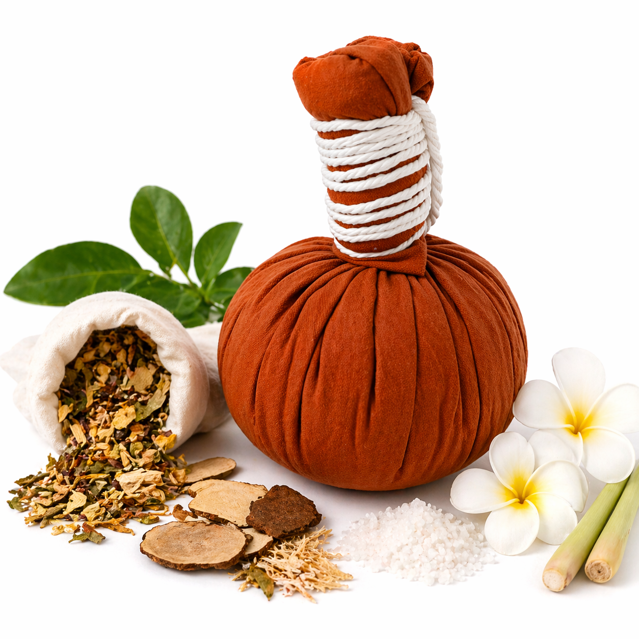Balle de Massage aux Herbes Thaïlandaise 200g – Rituel Spa Relaxant & Chauffant Corps