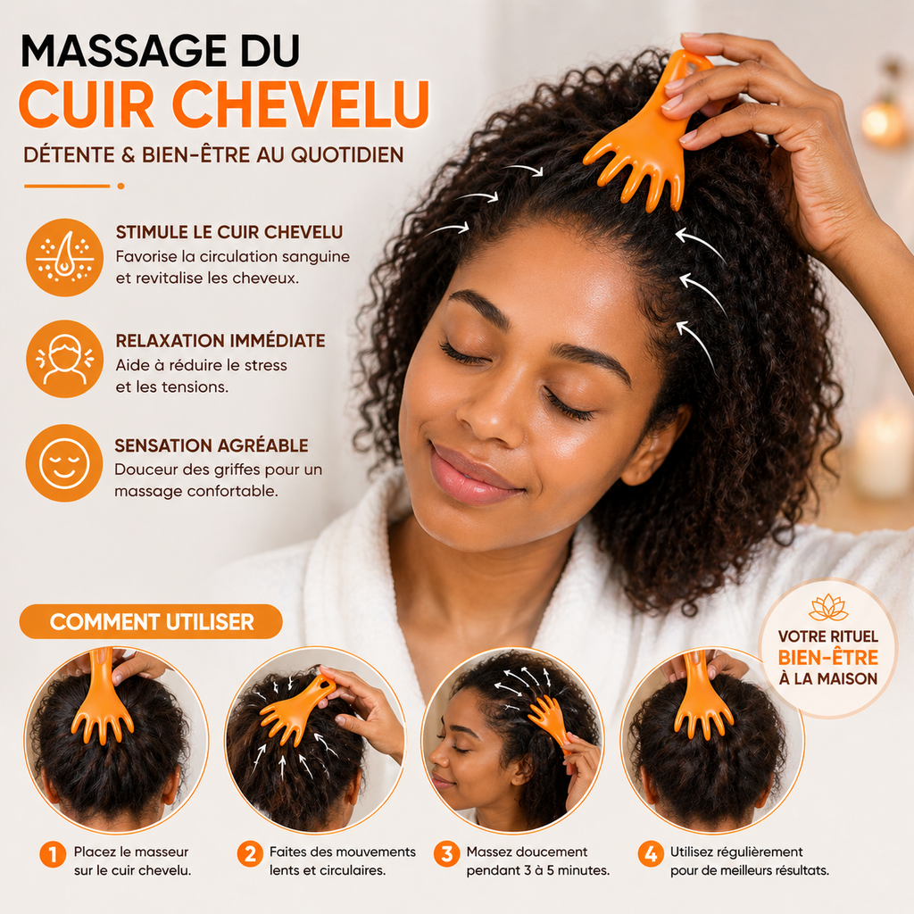Masseur Cuir Chevelu Gua Sha 5 Griffes – Ohio Eur - Relaxation & Stimulation – Massage Tête, Cou & Corps