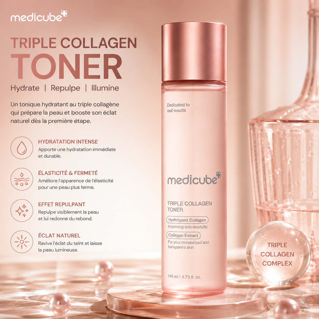Medicube Triple Collagen Toner – Tonique Hydratant Au Triple Collagène Pour Une Peau Repulpée Et Éclatante – 140 ml