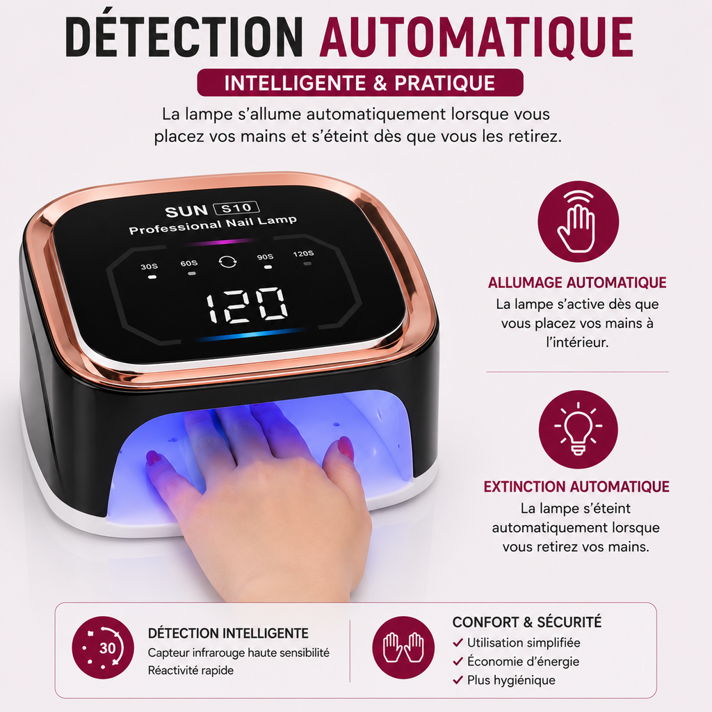 Lampe UV LED Professionnelle SUN S10 Rechargeable 120W – Séchage Rapide Gel UV, Vernis Semi-Permanent & Nail Art