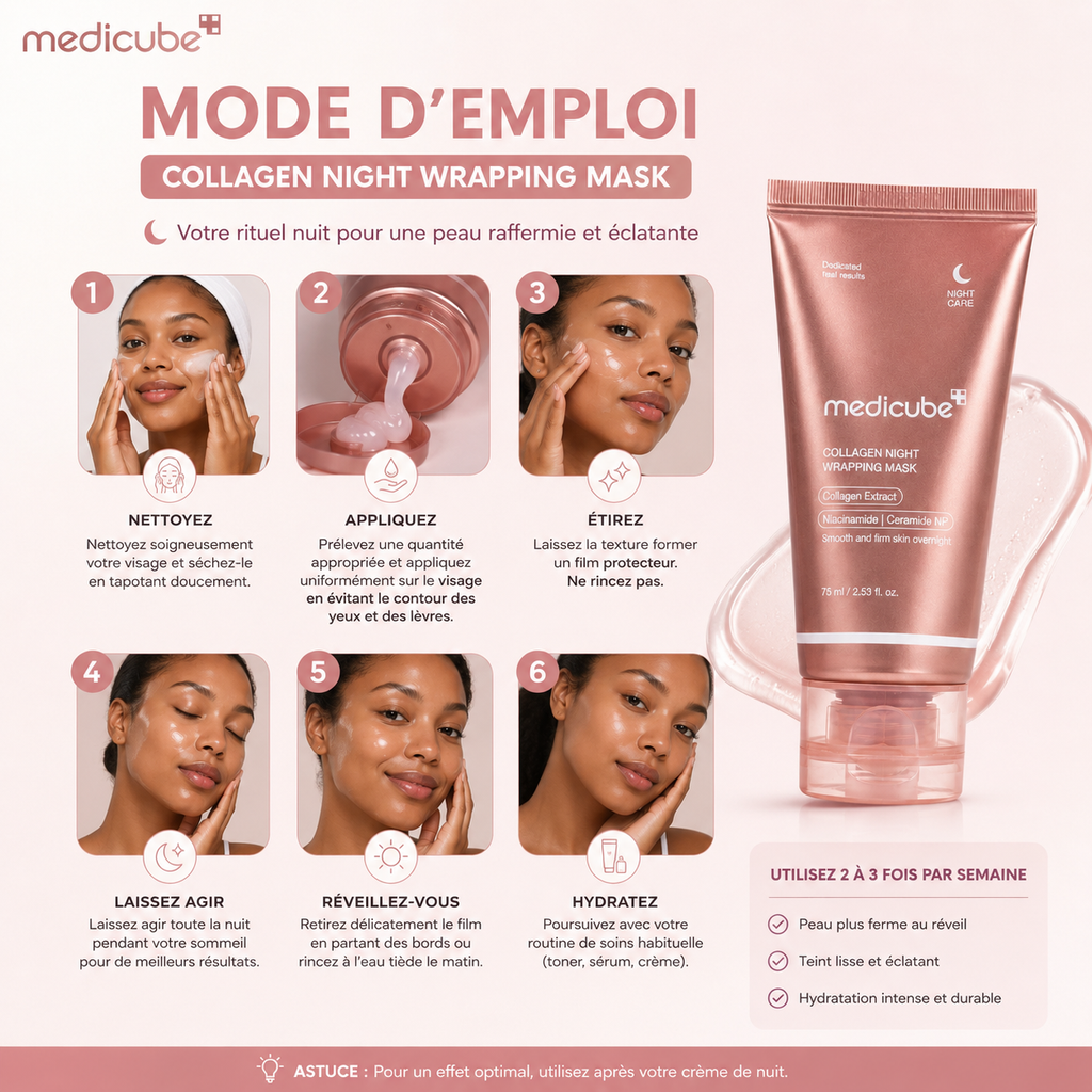 Medicube Collagen Night Wrapping Mask – Masque De Nuit Au Collagène Pour Une Peau Ferme, Hydratée Et Lumineuse – 75 ml