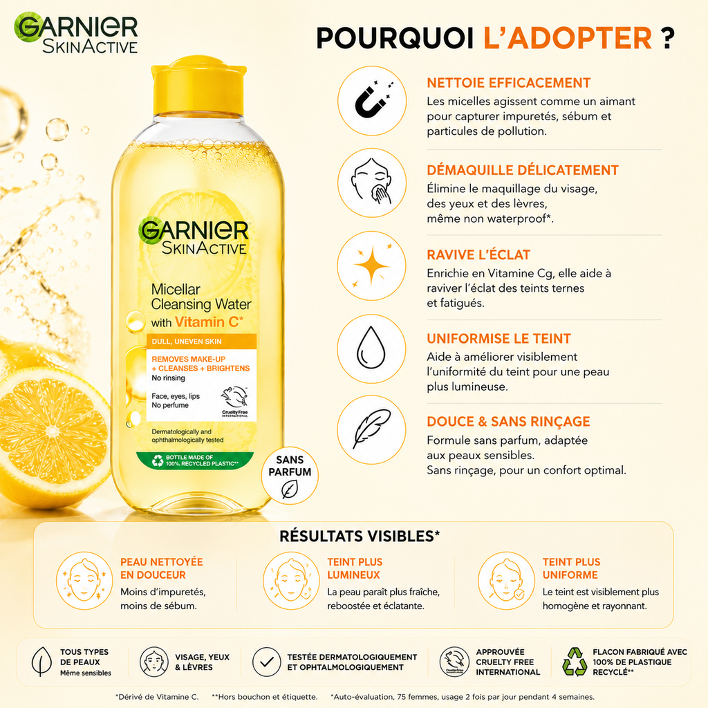 Garnier SkinActive Eau Micellaire Nettoyante à la Vitamine C – 400 ml