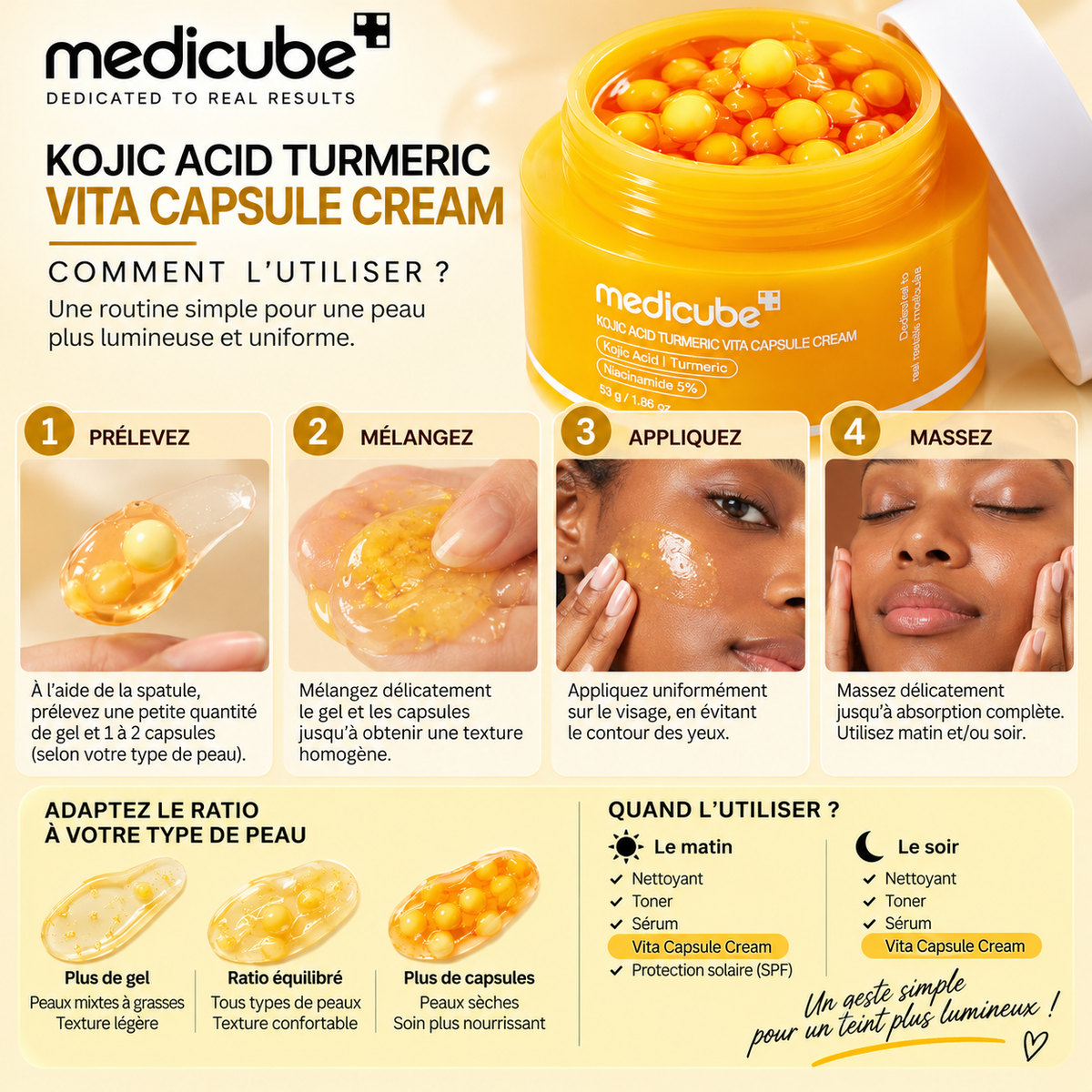 Medicube Kojic Acid Turmeric Vita Capsule Cream – Crème Éclat & Anti-Taches – 53 g