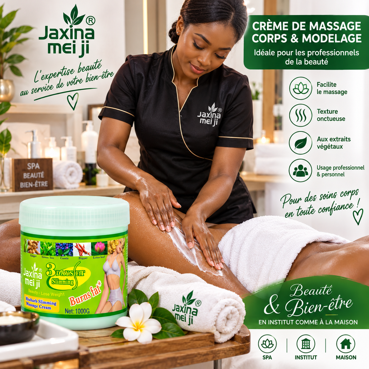 Jaxina Meiji Crème de Massage Corps & Modelage 1 kg – Grand Format Professionnel