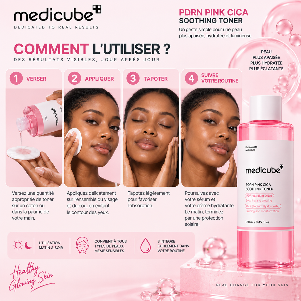 Medicube PDRN Pink Cica Soothing Toner – Tonique Apaisant, Hydratant & Éclat – 250 ml
