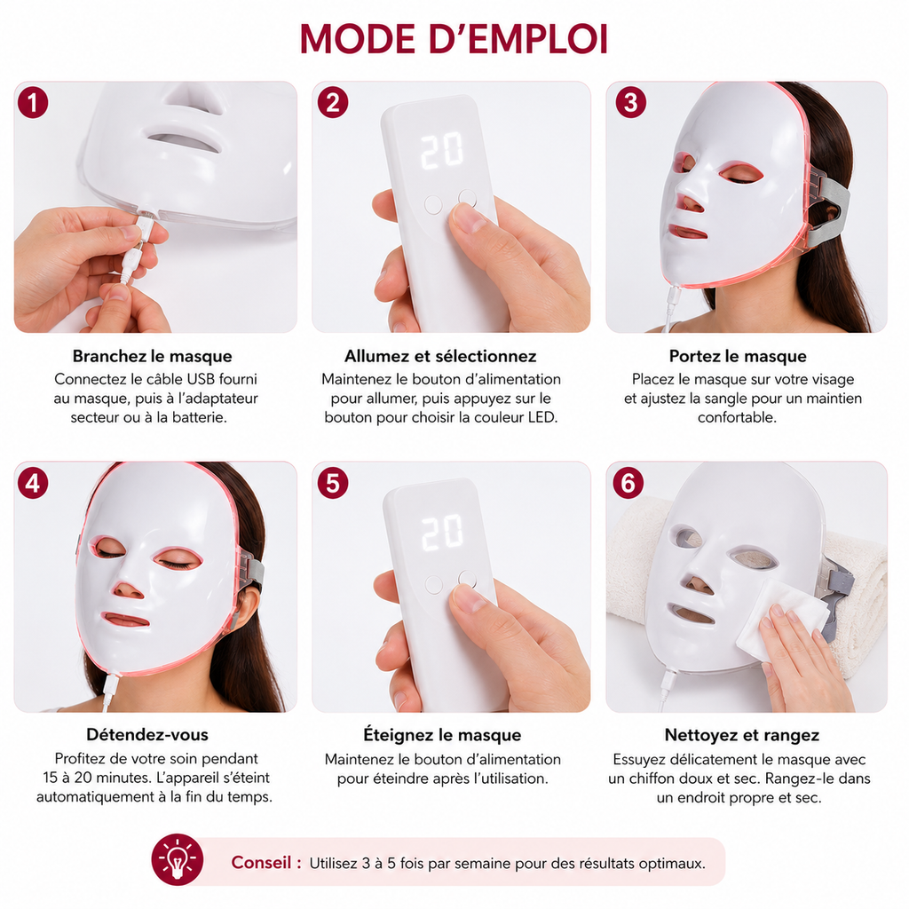 Masque LED Visage 7 Couleurs – Luminothérapie Anti-Âge avec Télécommande