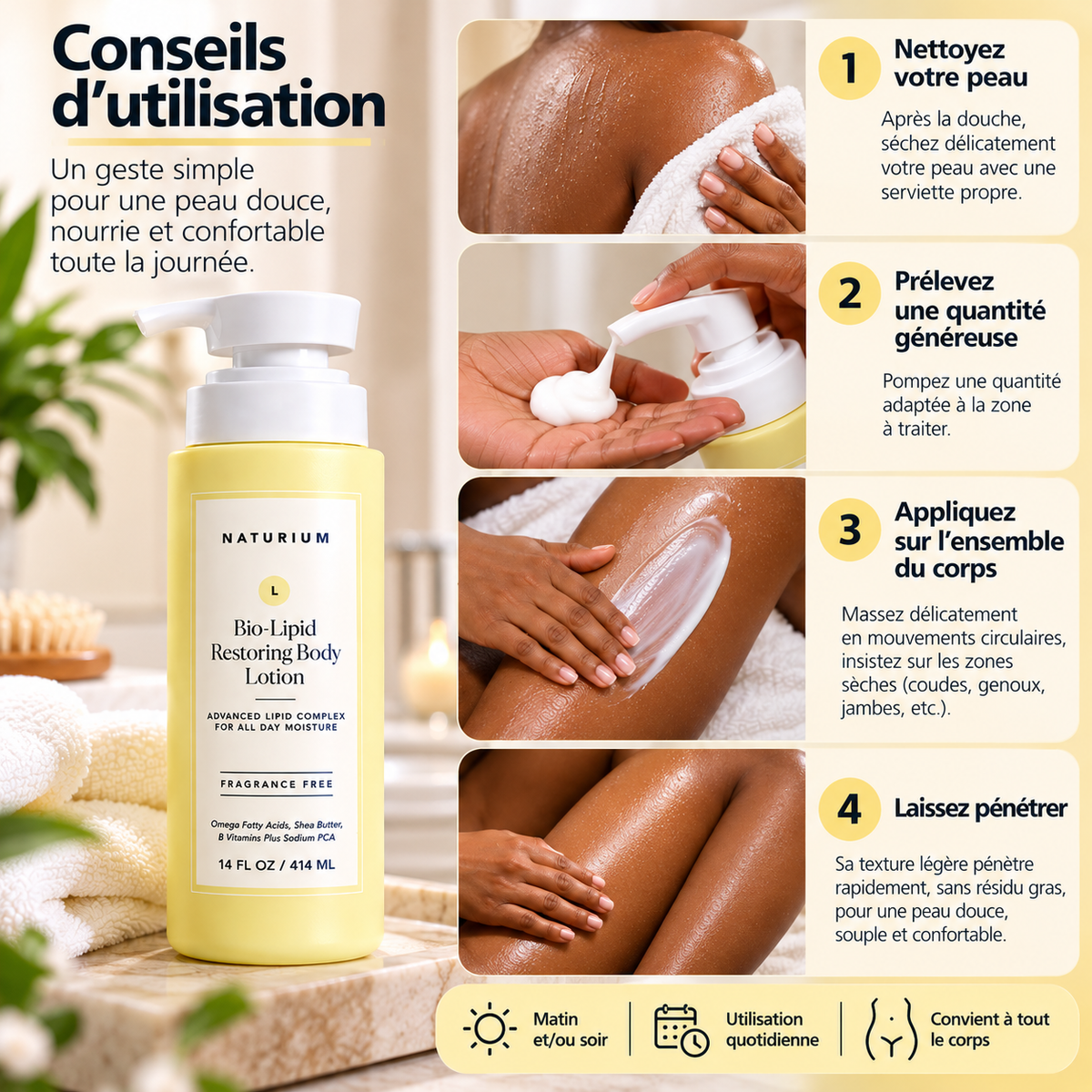 NATURIUM Bio-Lipid Restoring Body Lotion – Lait Corps Relipidant & Hydratant Sans Parfum – 414 ml