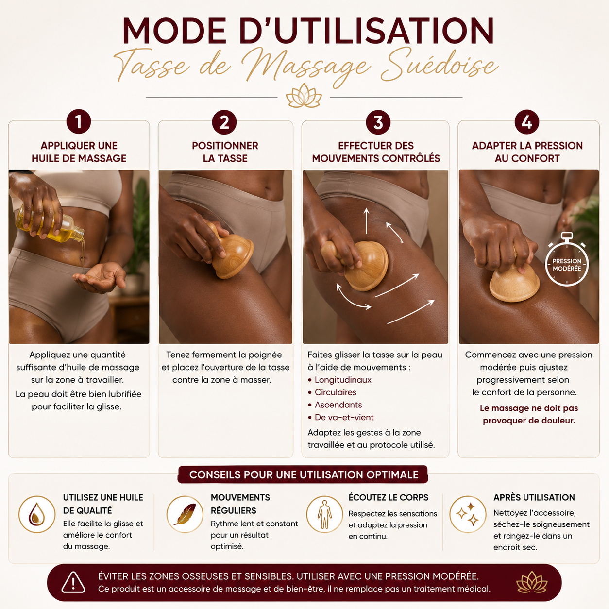 Tasse de Massage Suédoise en Bois de Hêtre – Madérothérapie Corps