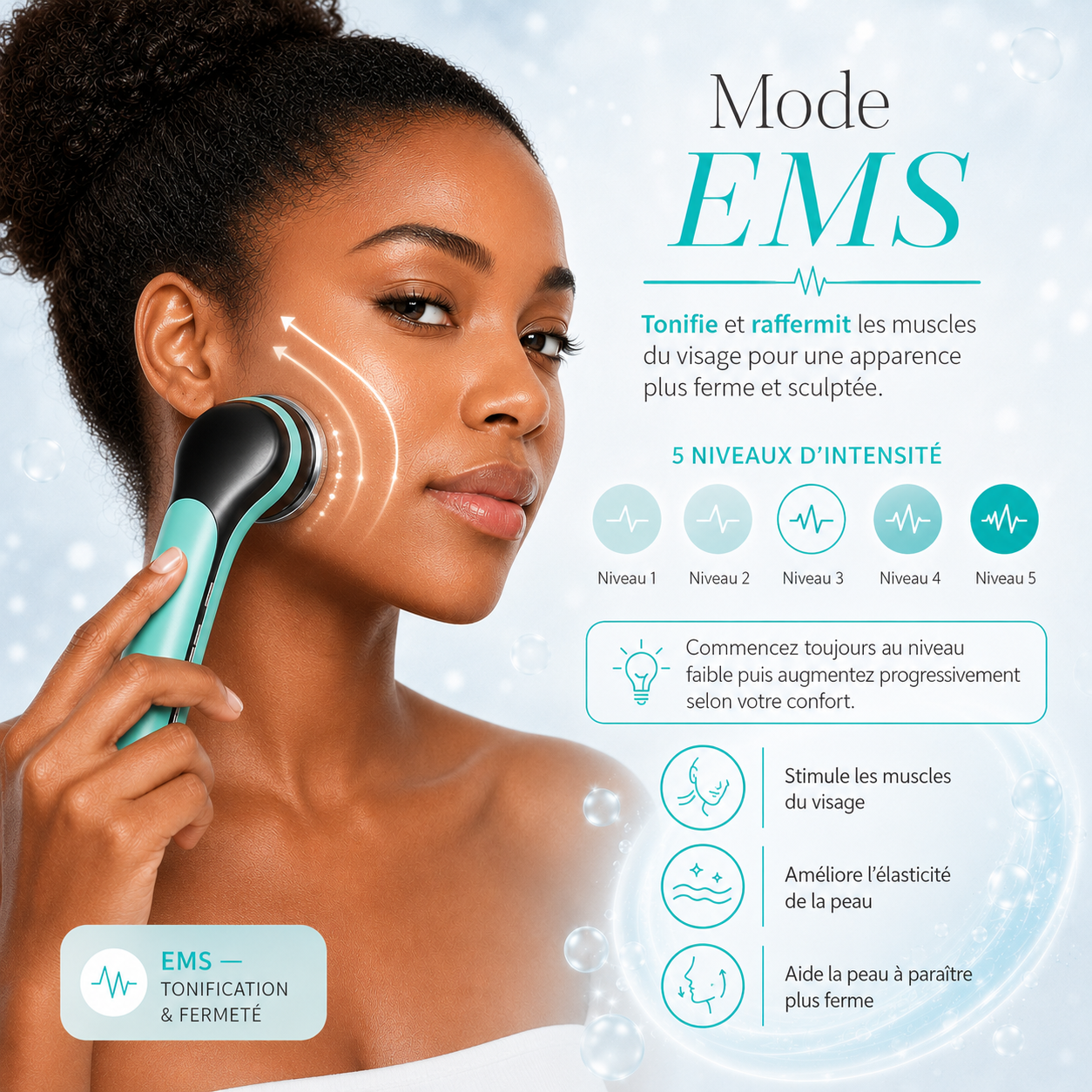 Appareil de Soin du Visage 4-en-1 Chaud et Froid – Clean, Moist, EMS & Cool