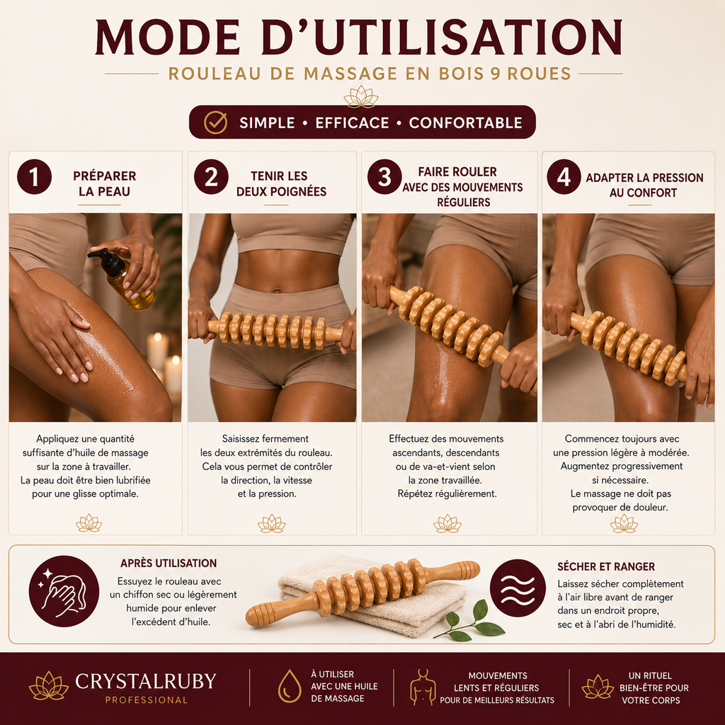 Rouleau de Massage en Bois 9 Roues – Madérothérapie Corps