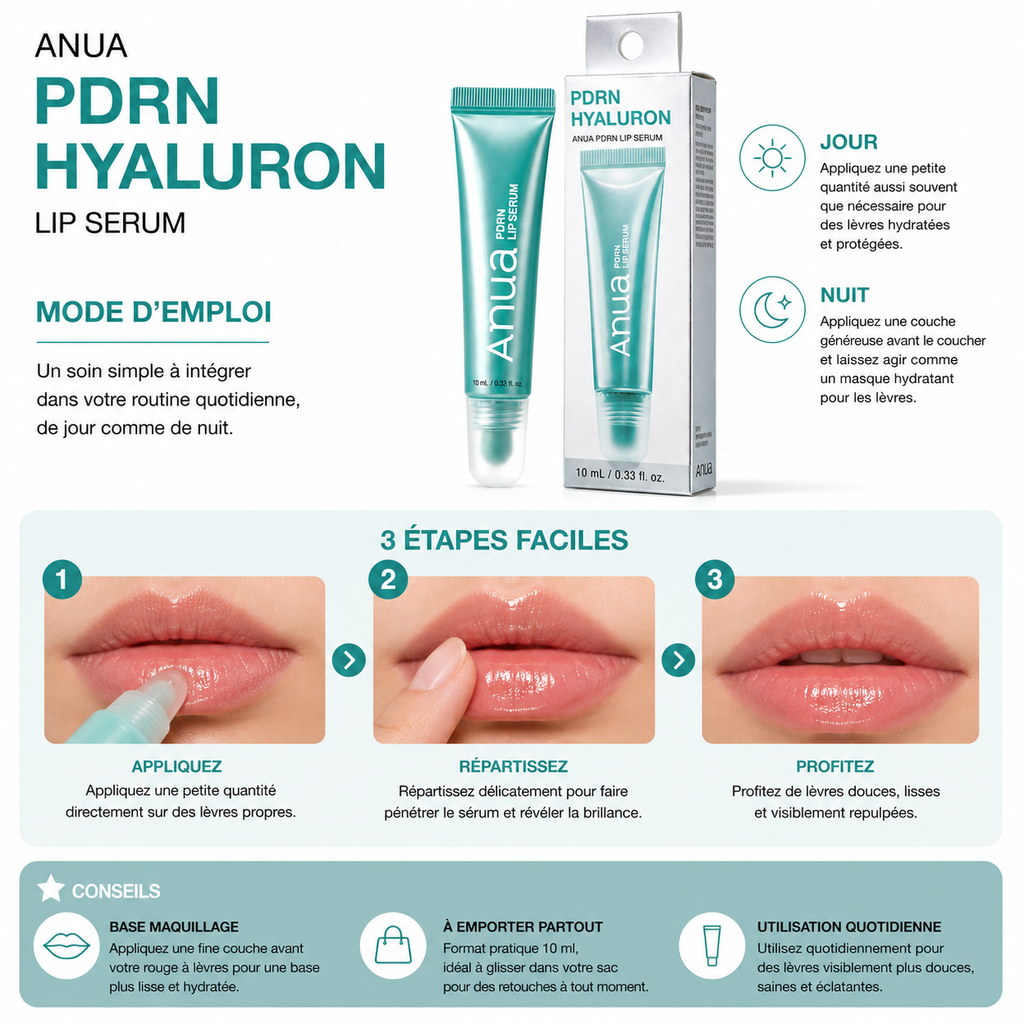 ANUA PDRN Hyaluron Lip Serum – Sérum Hydratant Lèvres au PDRN &amp; Acide Hyaluronique – 10 ml