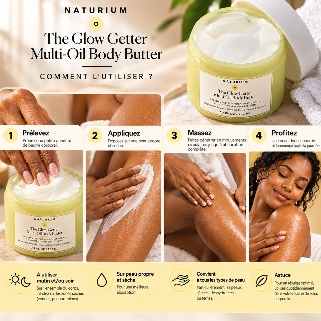 NATURIUM The Glow Getter Multi-Oil Body Butter – Beurre Corporel Nourrissant & Hydratant aux Huiles Végétales – 232 ml