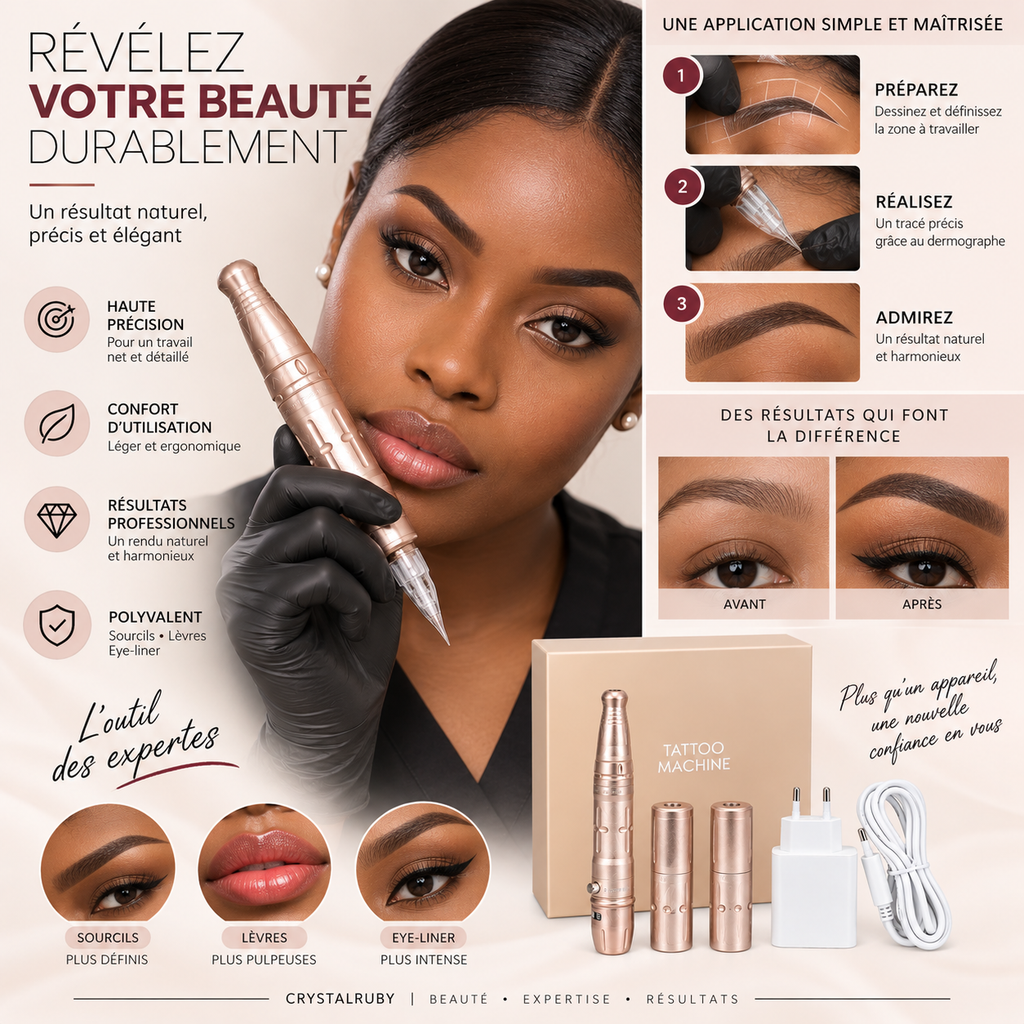 Dermographe PMU Professionnel Sans Fil & Filaire – Machine Maquillage Permanent Sourcils & Lèvres