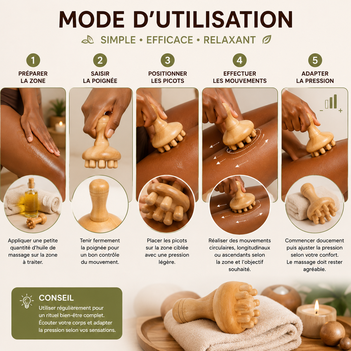 Masseur Champignon en Bois à Picots – Madérothérapie Corps, Dos, Nuque & Jambes