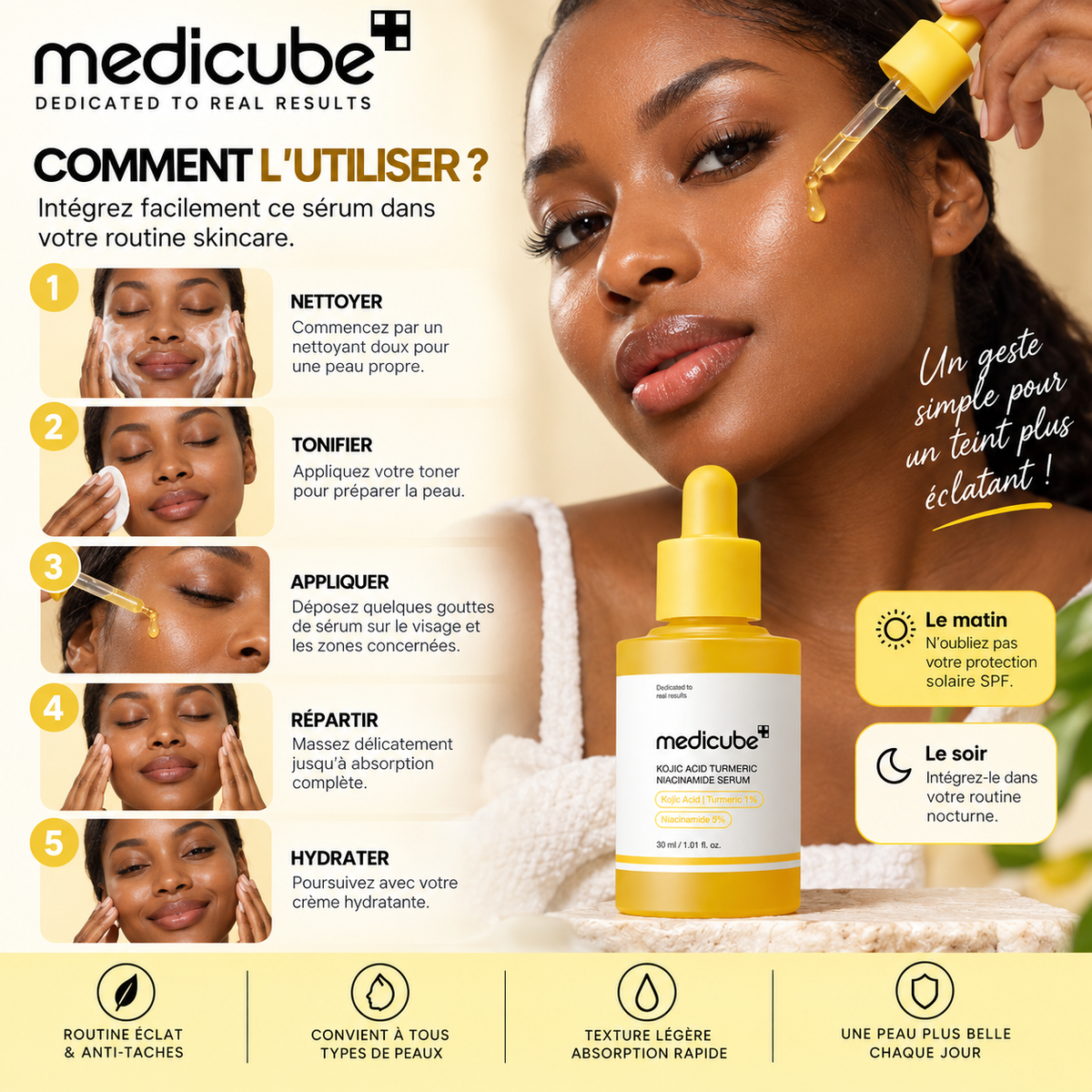 Medicube Kojic Acid Turmeric Niacinamide Serum – Sérum Éclat & Anti-Taches – 30 ml
