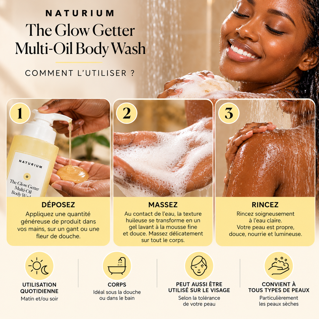 NATURIUM The Glow Getter Multi-Oil Body Wash – Gel Douche Nourrissant aux Huiles & Squalane – 500 ml
