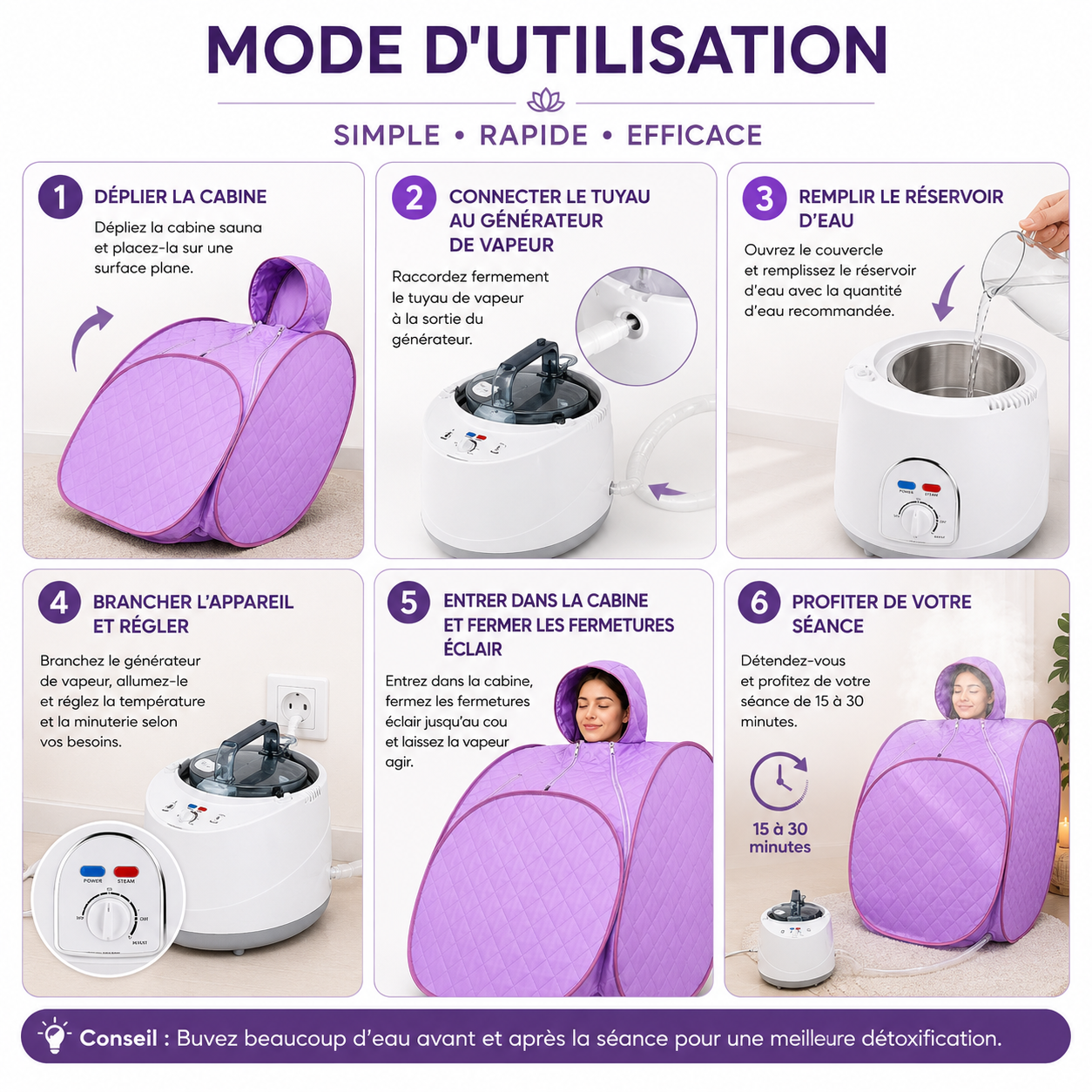 Cabine Sauna Portable à Vapeur 2 L – Sauna Personnel Pliable avec Télécommande