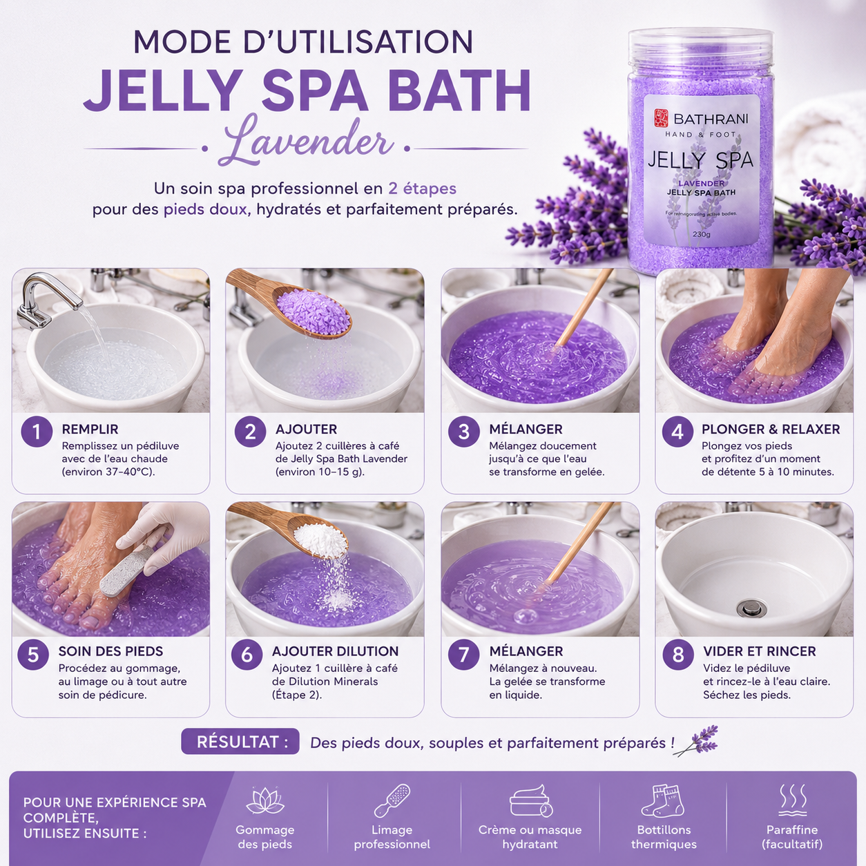 Bathrani Jelly Spa Bath Lavender – Bain de Pieds En Gelée À La Lavande 230 g