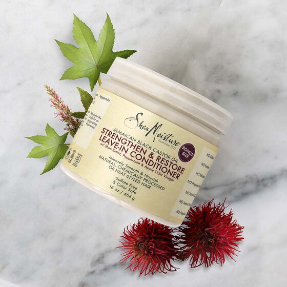 SheaMoisture - Jamaican Black Castor Oil Strengthen & Restore Leave-In Conditioner - Après-shampooing sans rinçage pour cheveux abîmés à l'Huile de ricin noire jamaïcaine - Adoucir & Démêler les cheveux  - 454 g