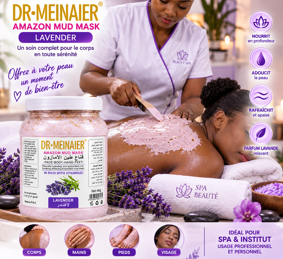 DR.MEINAIER Amazon Mud Mask Lavande & Vitamine E 4 kg – Masque Visage, Corps, Mains & Pieds
