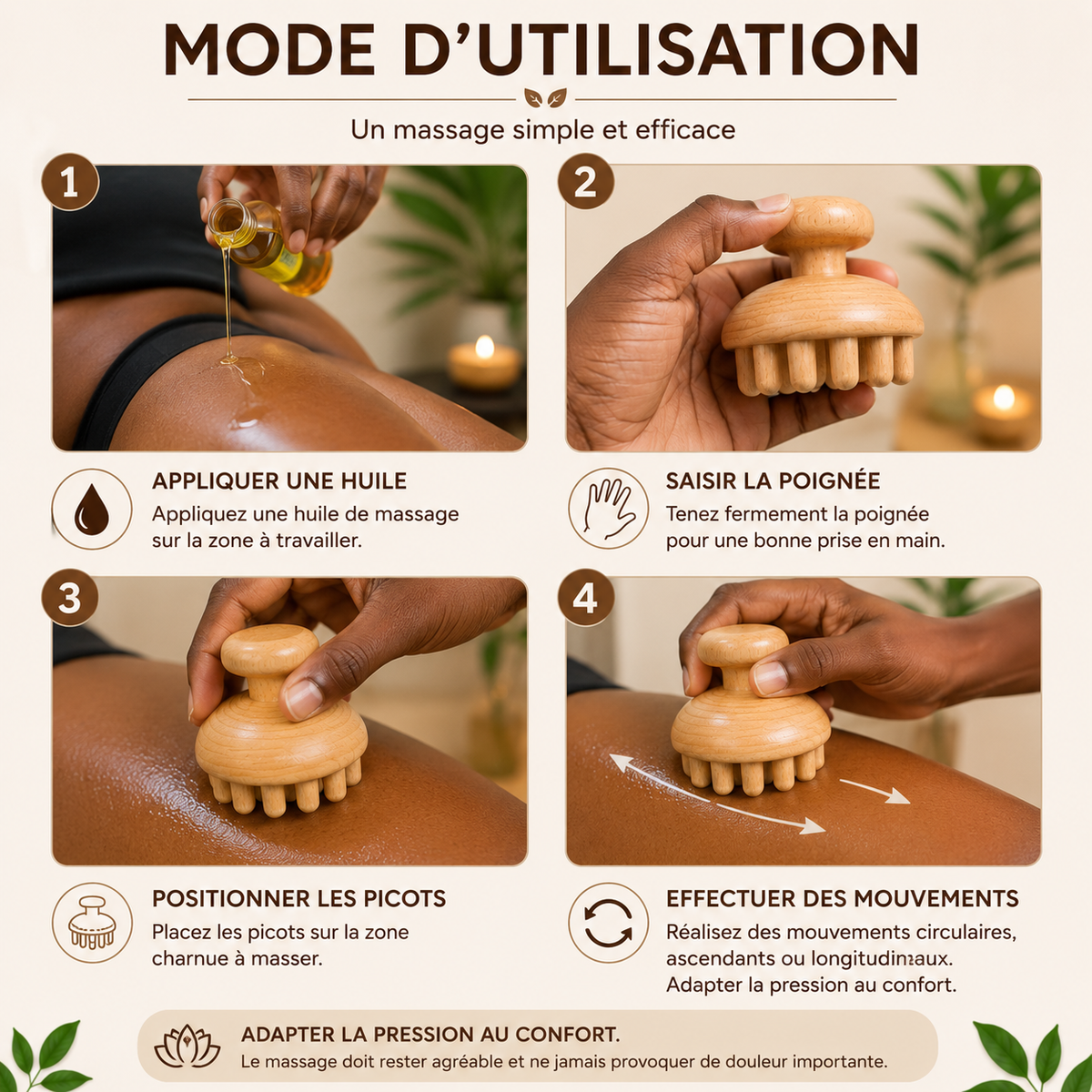 Champignon de Massage en Bois à Picots – Madérothérapie Corps