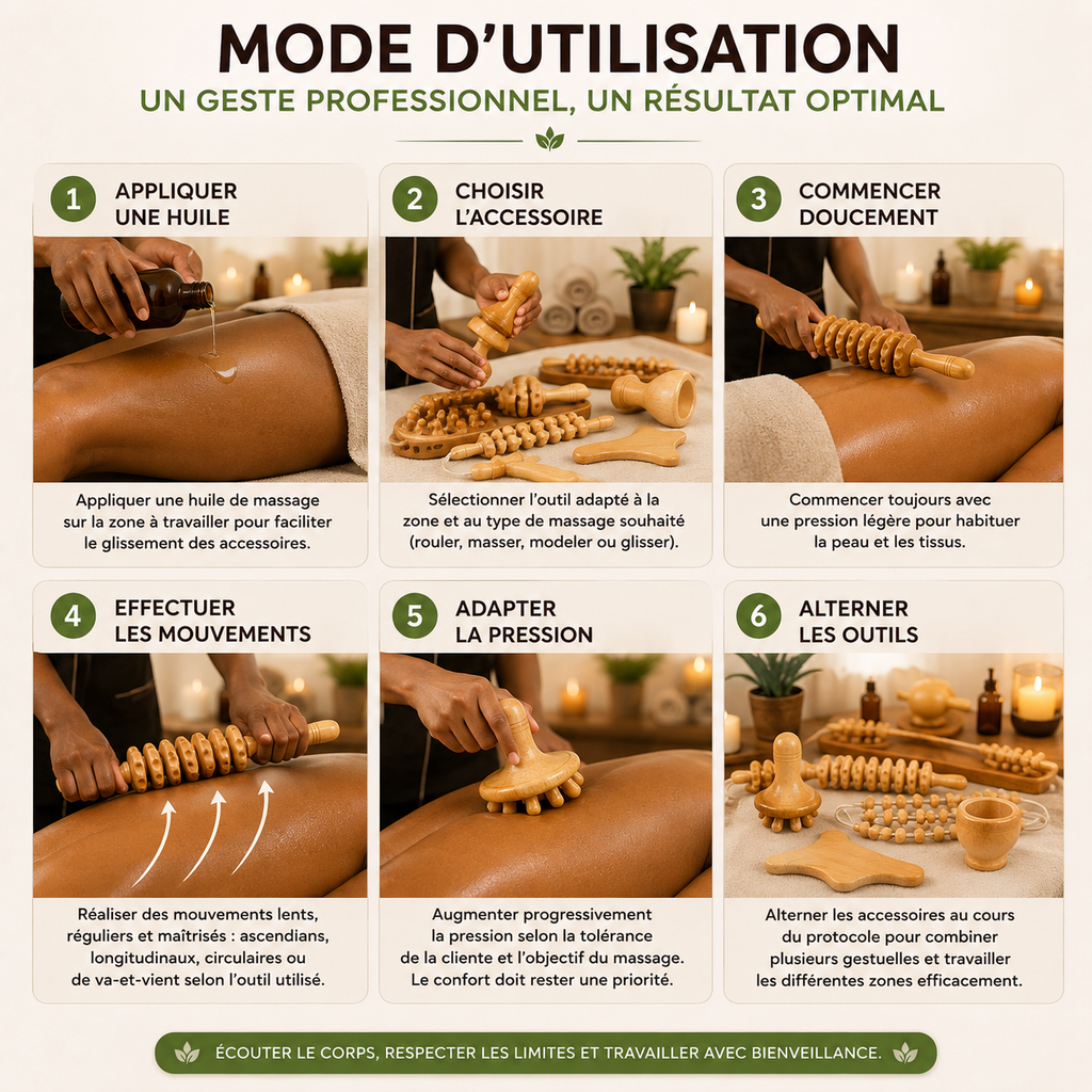 Kit Professionnel de Madérothérapie en Bois – 6 Pièces pour Massage & Modelage Corporel