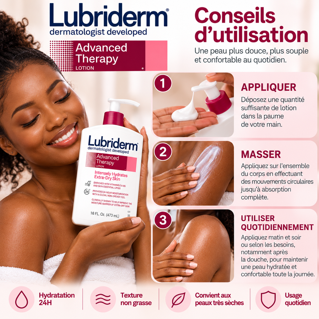 LUBRIDERM Advanced Therapy Lotion – Lait Corporel Hydratation Intense 24H pour Peaux Très Sèches – 473 ml