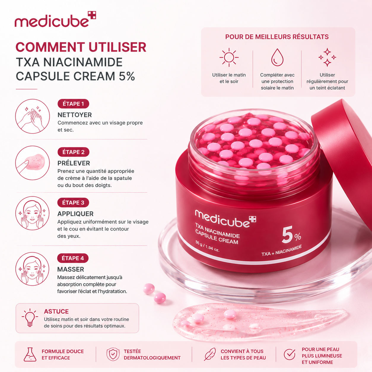Medicube TXA Niacinamide Capsule Cream 5% – Crème Éclat Au TXA Et À La Niacinamide Pour Un Teint Uniforme Et Lumineux – 55 g