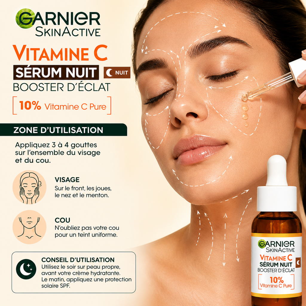 Garnier SkinActive Vitamine C – Sérum Nuit Booster D’Éclat 10% Vitamine C Pure