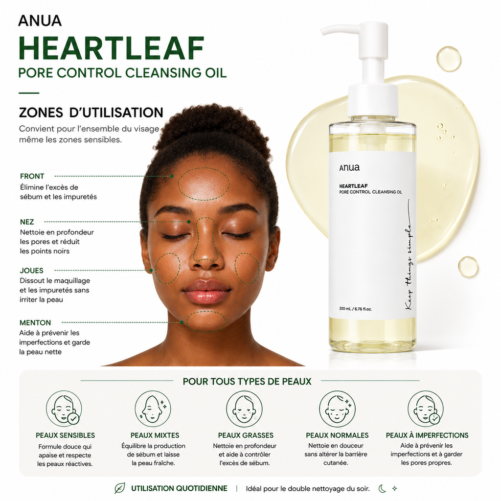 ANUA Heartleaf Pore Control Cleansing Oil – Huile Démaquillante Apaisante – 200ml