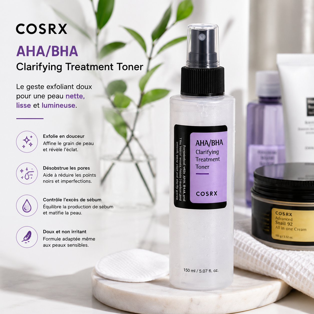 COSRX AHA/BHA Clarifying Treatment Toner – Toner Exfoliant Purifiant 150ml