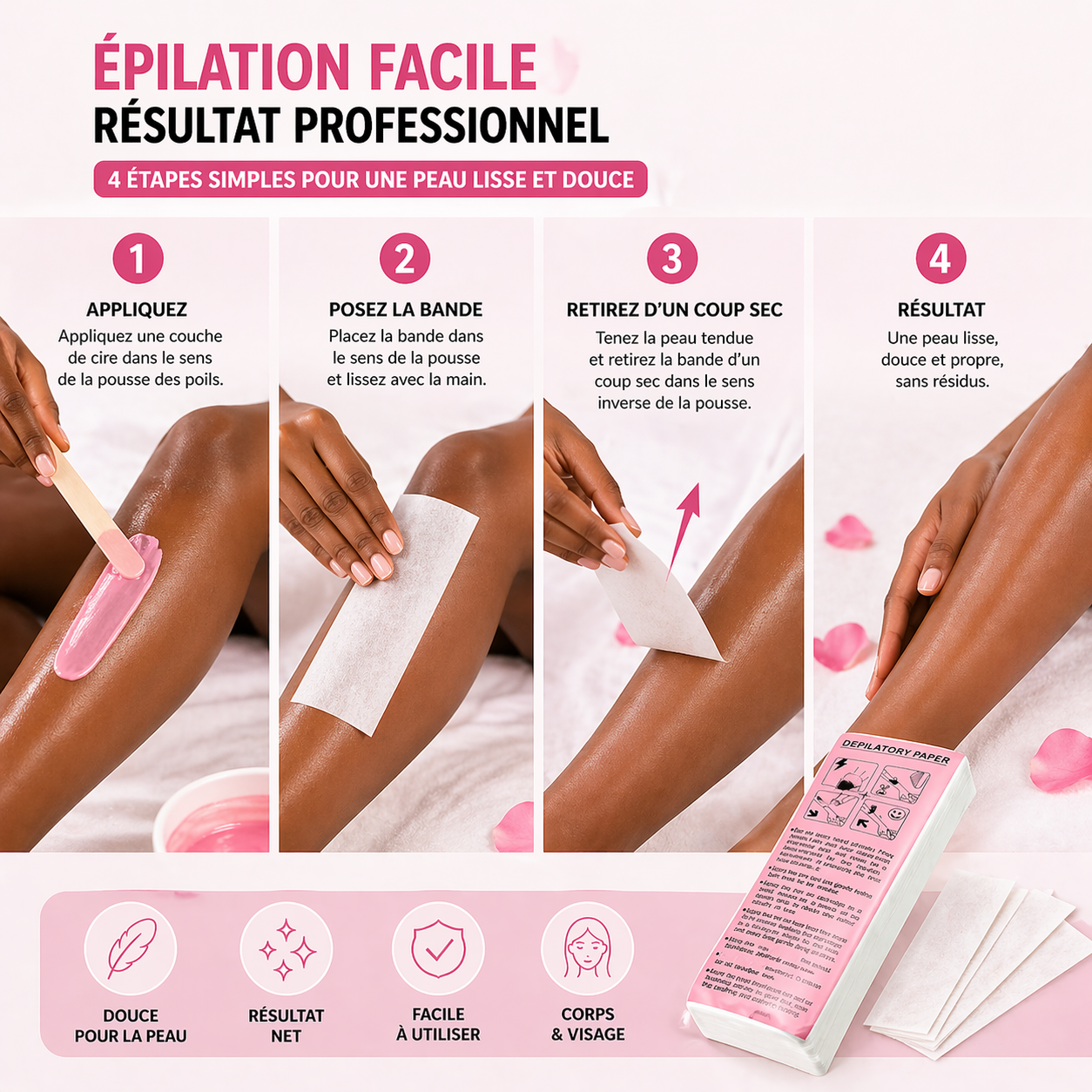 Bandes Dépilatoires Papier Non Tissé – Rouleau Professionnel Épilation Cire Corps & Visage