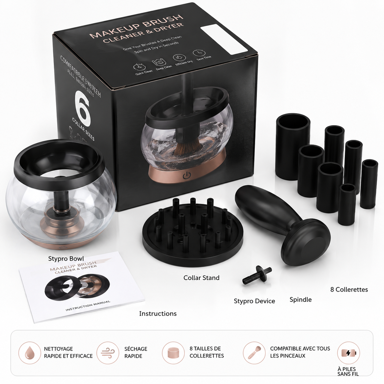 Kit Nettoyeur & Séchage de Pinceaux Maquillage à Piles