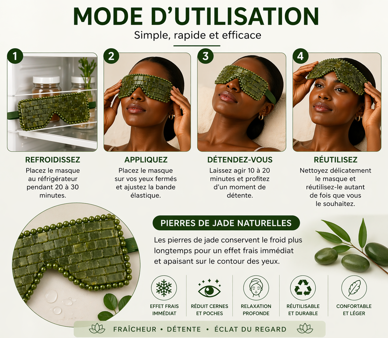 Masque Yeux en Jade Naturel – Rituel de Fraîcheur & Éclat du Regard