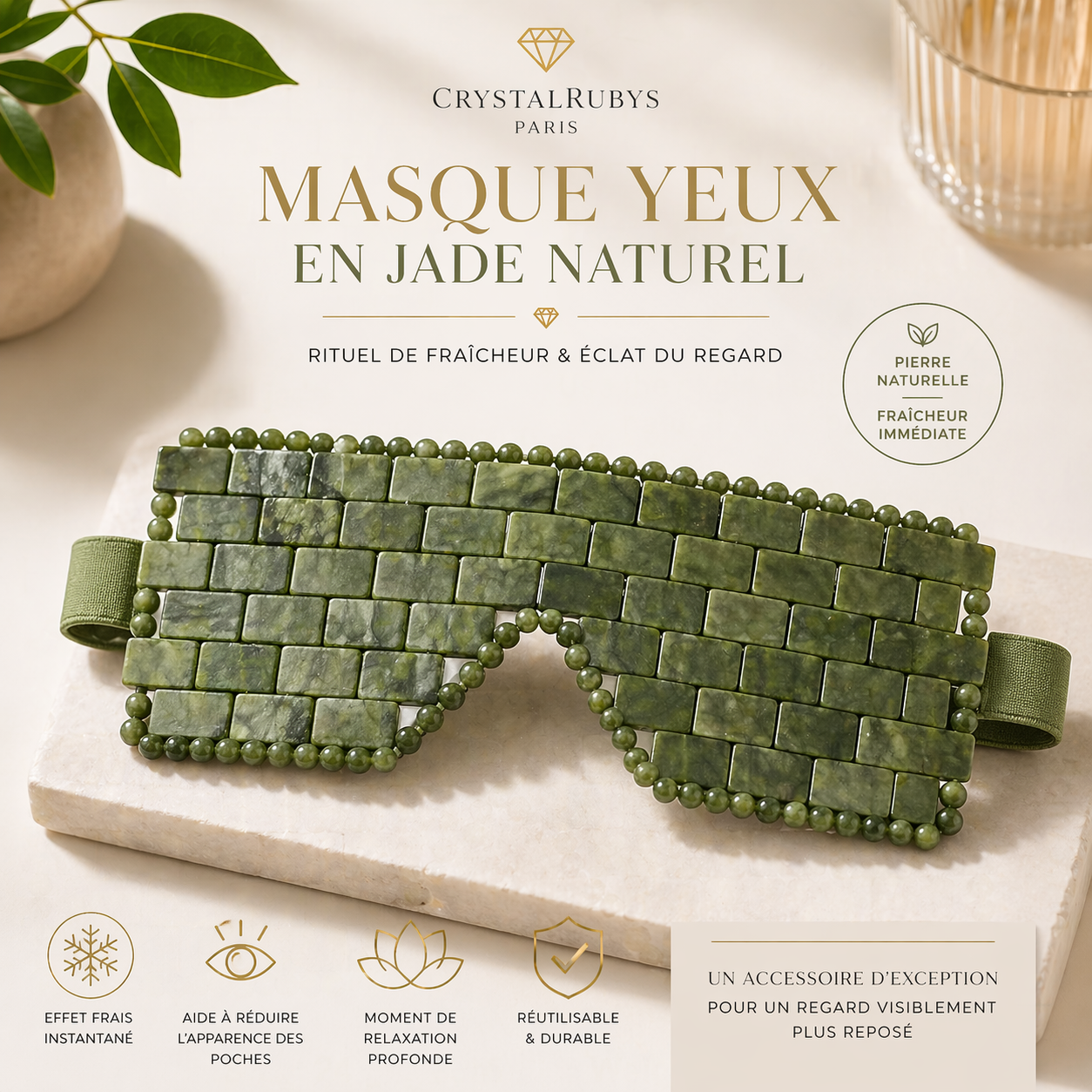 Masque Yeux en Jade Naturel – Rituel de Fraîcheur & Éclat du Regard