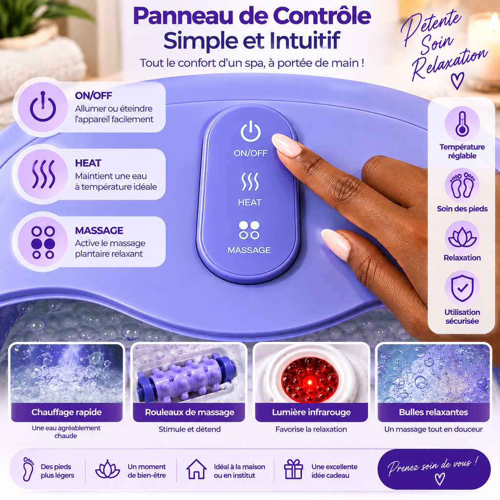 Bain de Pieds Pliable Chauffant avec Massage – Spa Pédicure Électrique