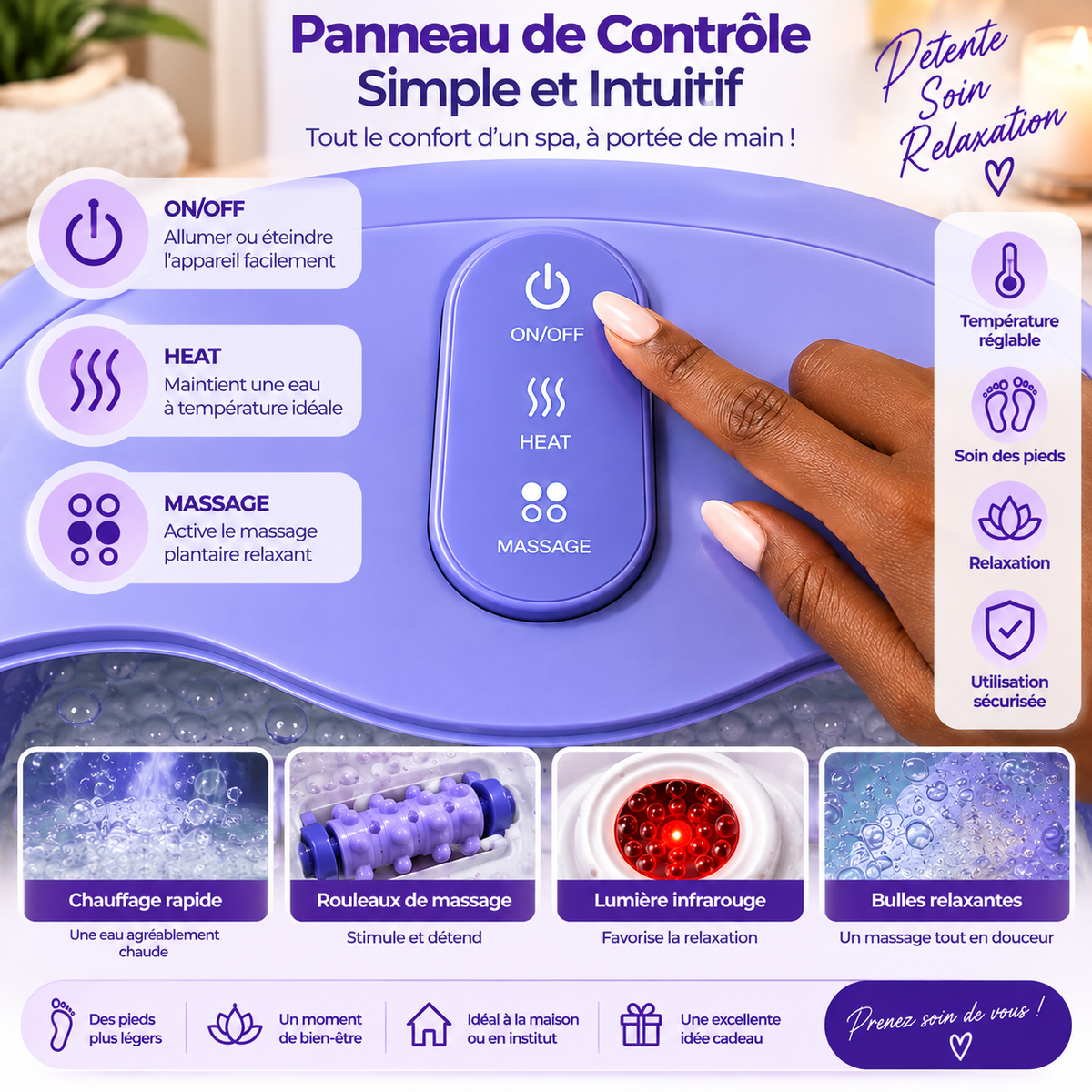 Bain de Pieds Pliable Chauffant avec Massage – Spa Pédicure Électrique