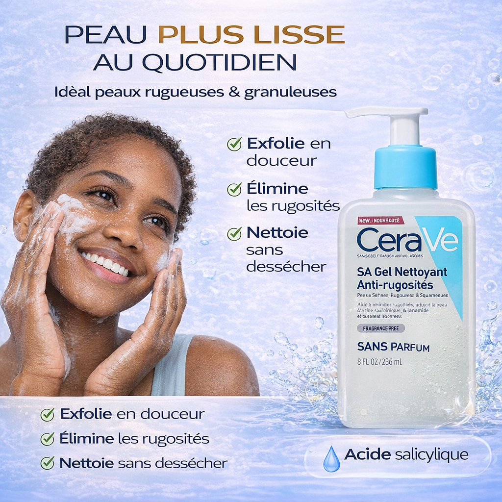 CeraVe SA Gel Nettoyant Anti-Rugosités – Lisse & Exfolie – Visage & Corps 236ml
