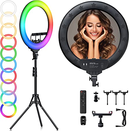 Ring light Arc en Ciel avec Trépied - Anneau Lumineux LED pour Vidéo Maquillage Youtube Tiktok Photo - Avec 3 Supports téléphone -  18 Pouces