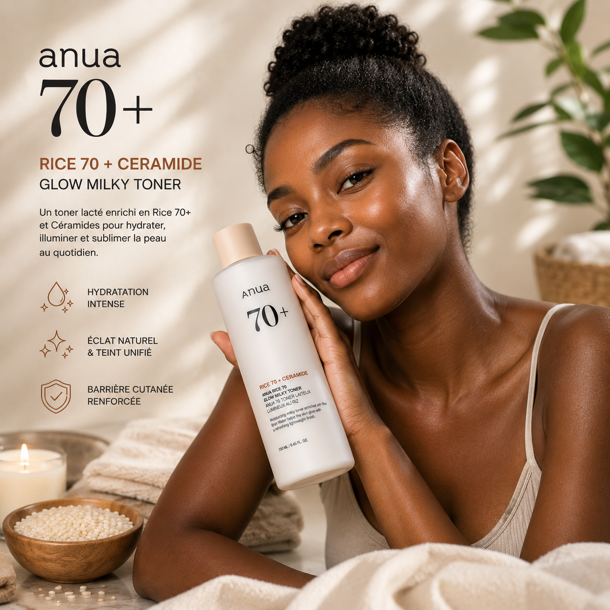 ANUA Rice 70 Glow Milky Toner – Lotion Tonique Hydratante Éclat – 250ml