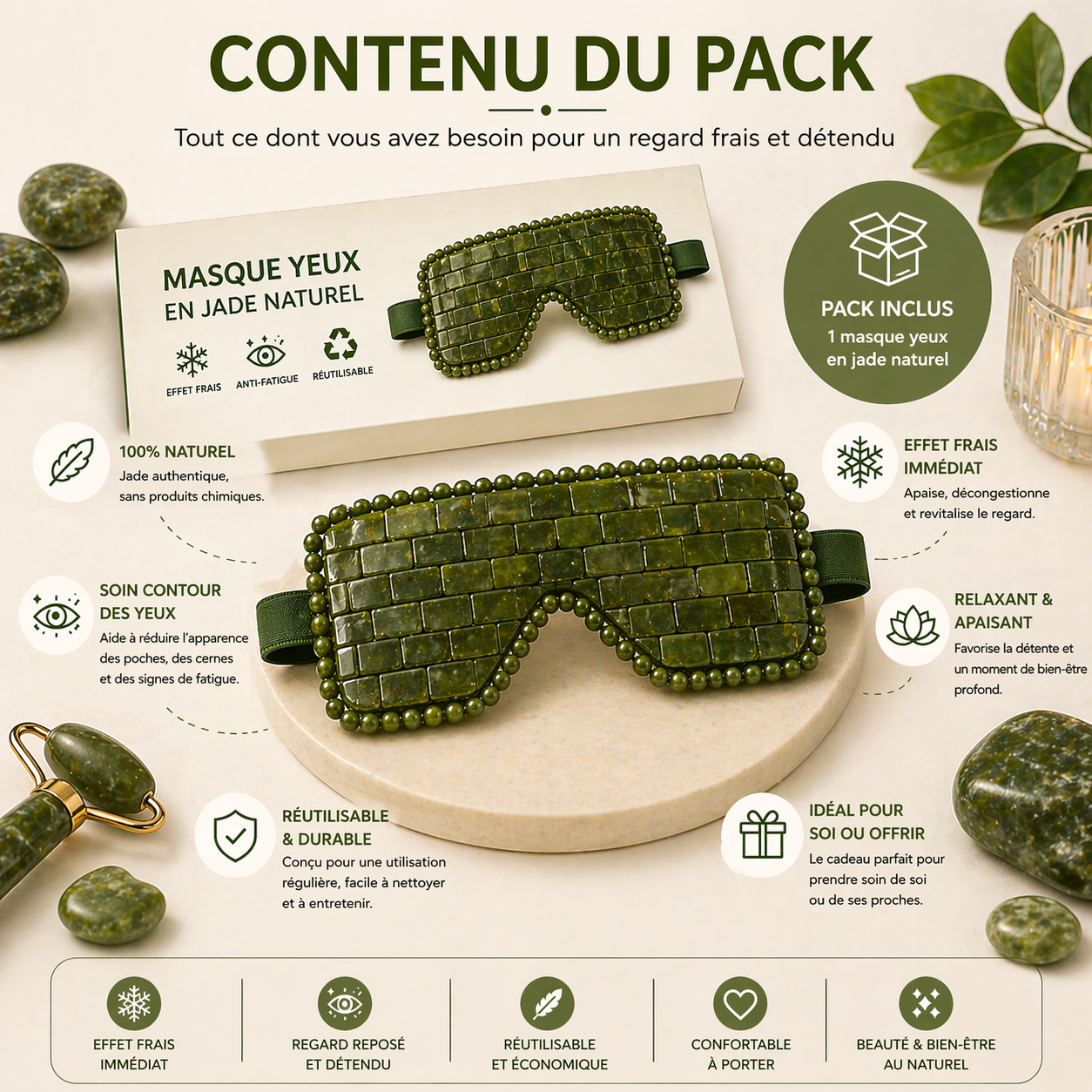 Masque Yeux en Jade Naturel – Rituel de Fraîcheur & Éclat du Regard