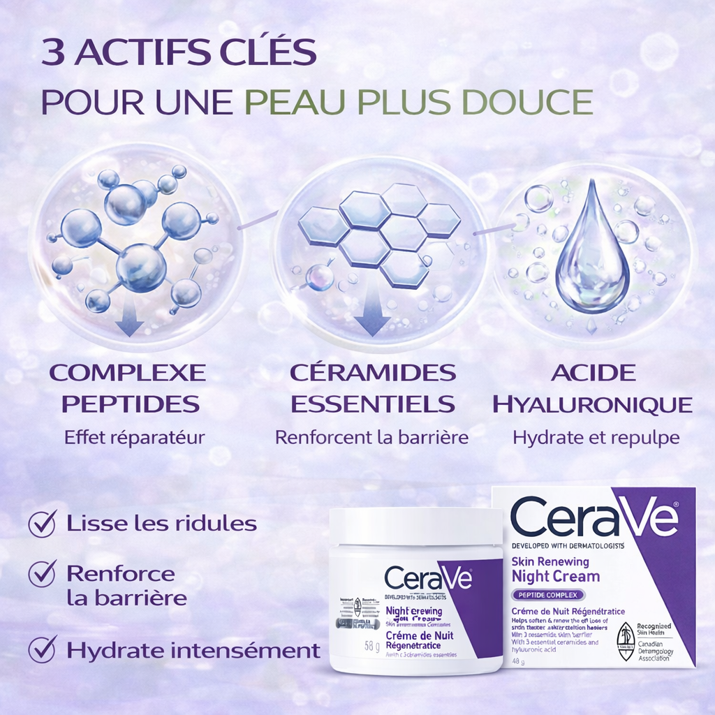 CeraVe Crème de Nuit Régénératrice – Hydratation & Anti-Âge – Peaux Normales à Sèches 35g