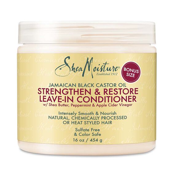 SheaMoisture - Jamaican Black Castor Oil Strengthen & Restore Leave-In Conditioner - Après-shampooing sans rinçage pour cheveux abîmés à l'Huile de ricin noire jamaïcaine - Adoucir & Démêler les cheveux  - 454 g