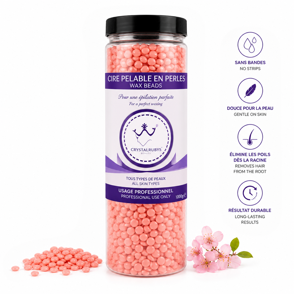 Cire Pelable en Perles Rose – Cire Épilation Sans Bandes Usage Professionnel