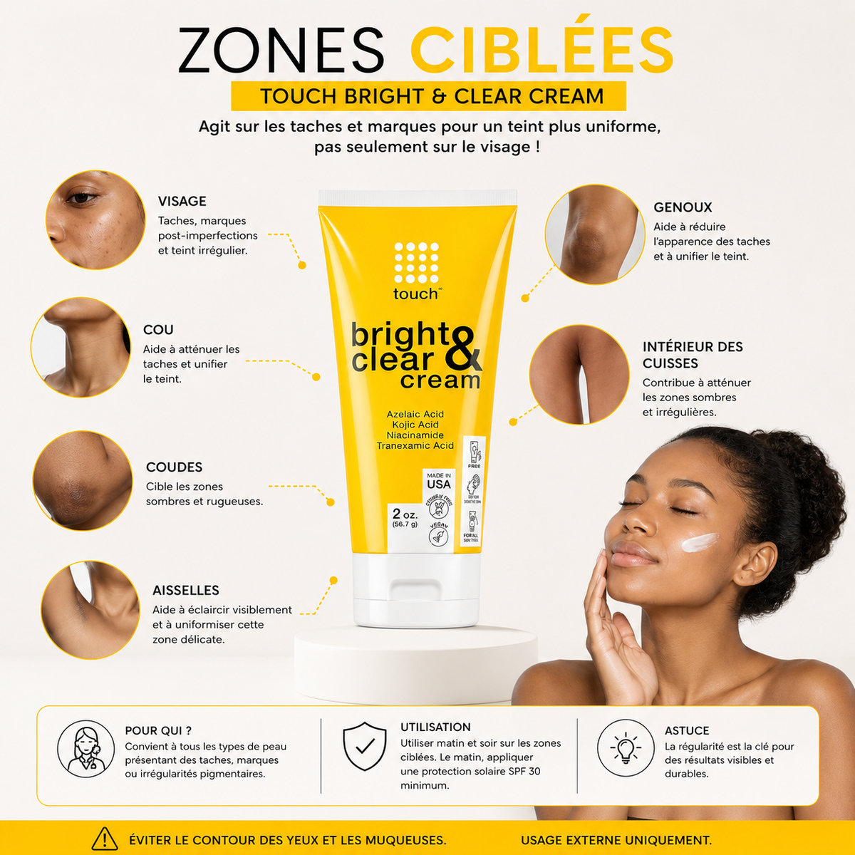 Touch Bright & Clear Cream 56,7 g – Crème Correctrice Anti-Imperfections & Taches Visage